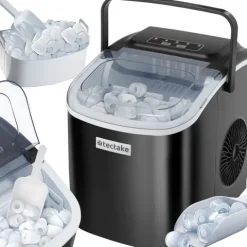 Eiswürfelmaschine tectake Arctic inklusive Eiskorb und Eisschaufel 1,2 l Wassertank, 2 Eiswürfelgrößen schwarz
