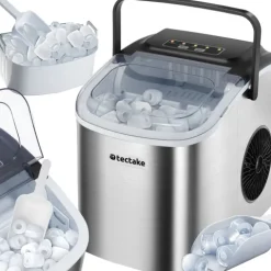 Eiswürfelmaschine tectake Arctic inklusive Eiskorb und Eisschaufel 1,2 l Wassertank, 2 Eiswürfelgrößen silber