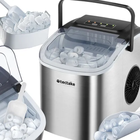 Eiswürfelmaschine tectake Arctic inklusive Eiskorb und Eisschaufel 1,2 l Wassertank, 2 Eiswürfelgrößen silber