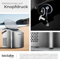 Eiswürfelmaschine tectake Arctic inklusive Eiskorb und Eisschaufel 1,2 l Wassertank, 2 Eiswürfelgrößen silber