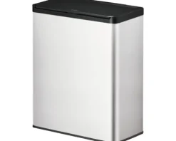 EKO Mülleimer mit Klappdeckel Essential Touch Anzahl Fächer 2 2x 20 l silber schwarz gebürstet matt