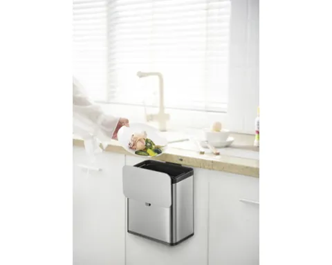 EKO Mülleimer mit Klappdeckel Biomülleimer Puro S Food 7 l edelstahl bürstfinish matt