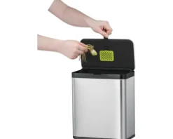 EKO Mülleimer mit Klappdeckel Biomülleimer Puro S Food 7 l edelstahl bürstfinish matt