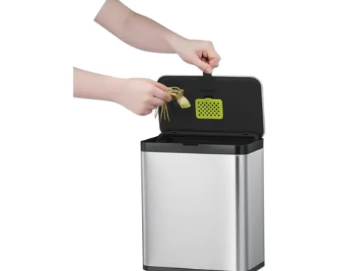 EKO Mülleimer mit Klappdeckel Biomülleimer Puro S Food 7 l edelstahl bürstfinish matt