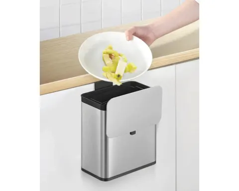 EKO Mülleimer mit Klappdeckel Biomülleimer Puro S Food 7 l edelstahl bürstfinish matt