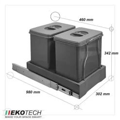 Ekotech Abfallsammler 90784162 Patty.45 oriongrau 2x 15 Liter Müllsystem Automatic