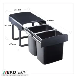 Ekotech Abfallsammler EKKO20 2x16 Liter Einbau Müllsystem Kunststoff schwarz Küche Unterschrank