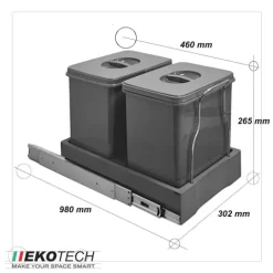 Ekotech Abfallsammler 90754162 Patty.45 oriongrau 2x 12 Liter Müllsystem Automatic