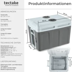 Elektrische Kühl- und Wärmebox tectake Steckdosen- und Autoanschluss 40 l Fassungsvermögen grau