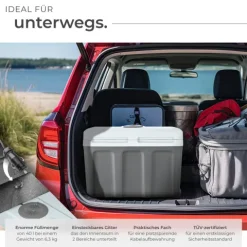Elektrische Kühl- und Wärmebox tectake Steckdosen- und Autoanschluss 40 l Fassungsvermögen grau