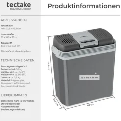 Elektrische Kühl- und Wärmebox tectake Steckdosen- und Autoanschluss 24 l Fassungsvermögen grau