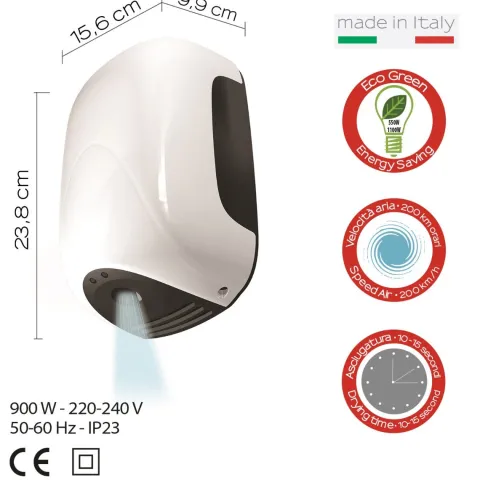 Elektrischer Händetrockner Eco-Jet 900w in Weiss | Alize'