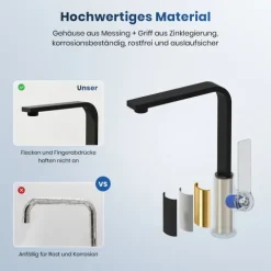 EMKE Küchenarmatur 30×22 cm 3/8’’ Anschluss Spültischarmatur Edelstahl Einhebelmischer F26 Schwarz Matt