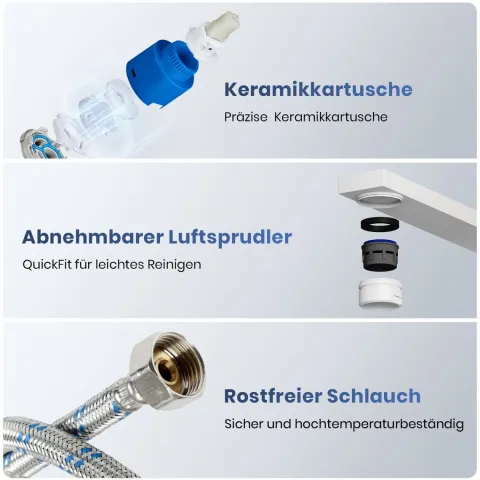 EMKE Küchenarmatur 30 x 22 cm 3/8 Anschluss Spültischarmatur Edelstahl Einhebelmischer F26 Weiß Matt