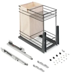 Emuca Auszugswagen mit Körben und untereingeschraubtem Titane-Brottier mit sanfter Schließung, Modul 300mm, Stahl, Anthrazitgrau