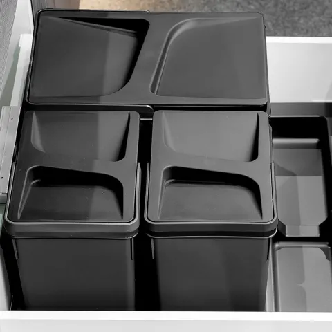 Emuca Basis Recycle für Recyclingbehälter für Küchenschublade, 2 Fächer, Modul 700 mm, Kunststoff, Schwarz