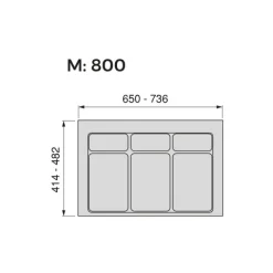 Emuca Basis Recycle für Recyclingbehälter für Küchenschublade, 3 Fächer, Modul 800 mm, Kunststoff, Schwarz
