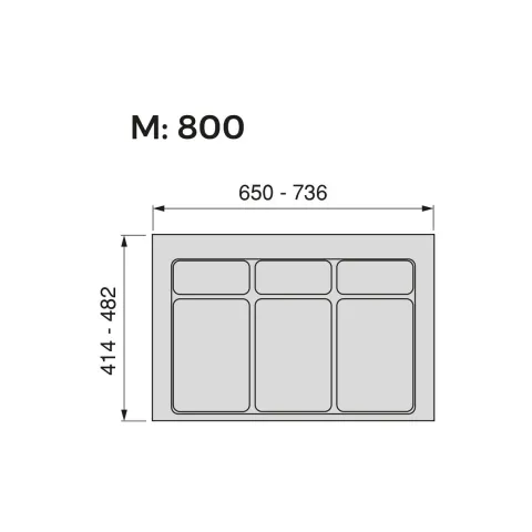 Emuca Basis Recycle für Recyclingbehälter für Küchenschublade, 3 Fächer, Modul 800 mm, Kunststoff, Schwarz