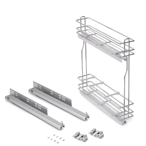 Emuca Flaschenhalter SupraMax, seitlich, ausziehbar, mit Schließautomatik, Modul 150mm, Stahl, Verchromt