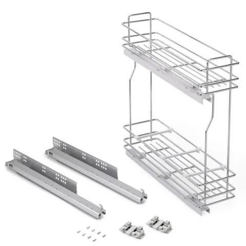 Emuca Flaschenhalter SupraMax, seitlich, ausziehbar, mit Schließautomatik, Modul 200mm, Stahl, Verchromt