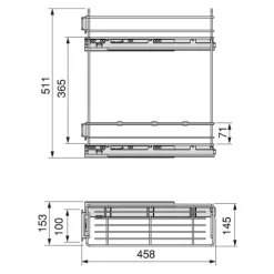 Emuca Flaschenhalter SupraMax, seitlich, ausziehbar, mit Schließautomatik, Modul 200mm, Stahl, Verchromt
