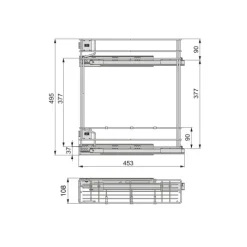 Emuca Flaschenhalter Supra, seitlich, mit Schließautomatik, Modul 150mm, Stahl, grau lackiert