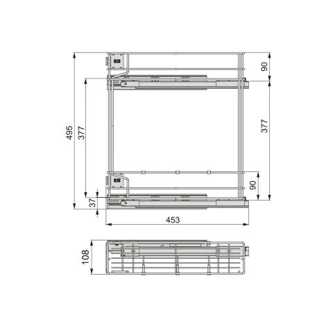 Emuca Flaschenhalter Supra, seitlich, mit Schließautomatik, Modul 150mm, Stahl, grau lackiert