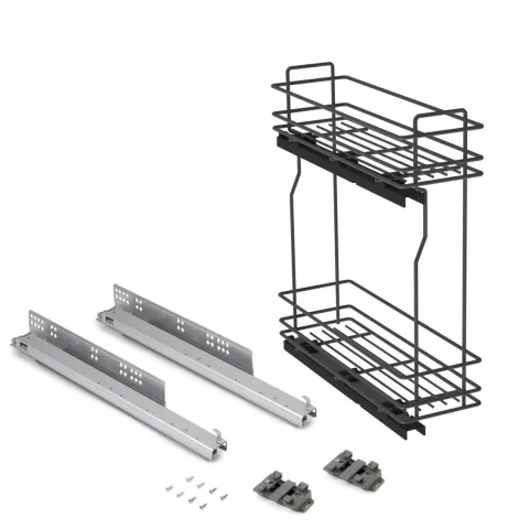 Emuca Flaschenhalter TitaneMax, seitlich, ausziehbar, mit Schließautomatik, Modul 200mm, Stahl, Anthrazitgrau