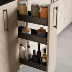 Emuca Flaschenregal seitlich ausziehbar Harmony mit Soft-Close, Modul Breite 200mm Höhe 800mm, Stahl und Holz, Anthrazitgrau