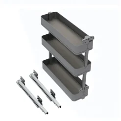 Emuca Flaschenregal seitlich ausziehbar Harmony mit Soft-Close, Modul Breite 200mm Höhe 800mm, Stahl und Holz, Anthrazitgrau