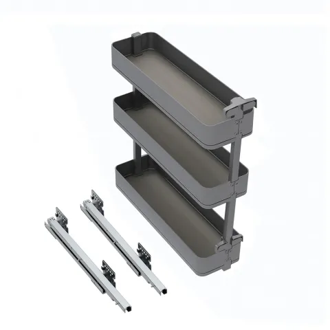 Emuca Flaschenregal seitlich ausziehbar Harmony mit Soft-Close, Modul Breite 200mm Höhe 800mm, Stahl und Holz, Anthrazitgrau