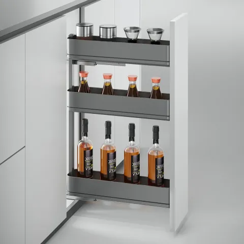 Emuca Flaschenregal seitlich ausziehbar Harmony mit Soft-Close, Modul Breite 200mm Höhe 800mm, Stahl und Holz, Anthrazitgrau