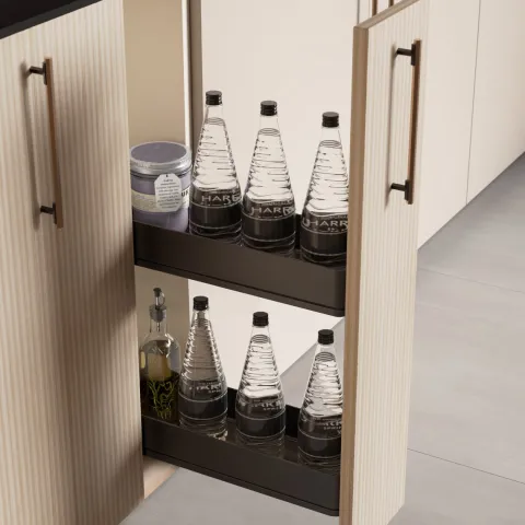 Emuca Flaschenregal seitlich ausziehbar Harmony mit Soft-Close, Modul Breite 150mm Höhe 700mm, Stahl und Holz, Anthrazitgrau