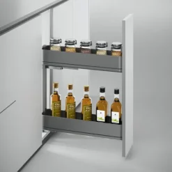 Emuca Flaschenregal seitlich ausziehbar Harmony mit Soft-Close, Modul Breite 150mm Höhe 700mm, Stahl und Holz, Anthrazitgrau