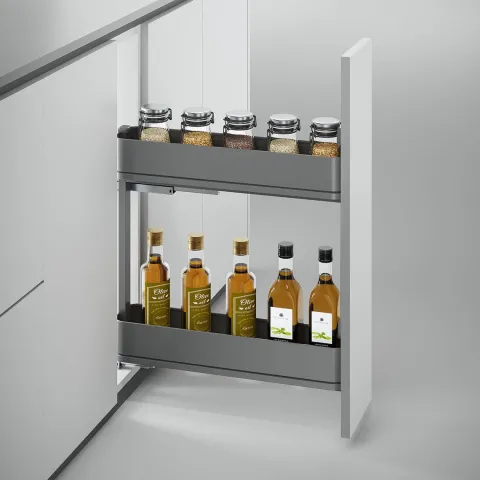 Emuca Flaschenregal seitlich ausziehbar Harmony mit Soft-Close, Modul Breite 150mm Höhe 700mm, Stahl und Holz, Anthrazitgrau