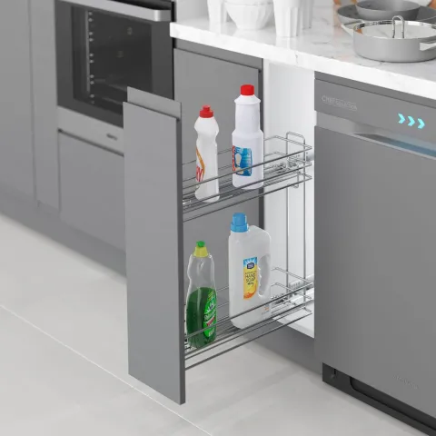 Emuca Flaschenregal Suprastar, ausziehbar, mit Schließautomatik, Modul 200mm, Stahl, Verchromt