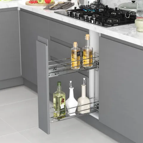 Emuca Flaschenregal Suprastar, ausziehbar, mit Schließautomatik, Modul 150mm, Stahl, Verchromt