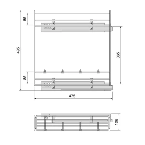 Emuca Flaschenregal Suprastar, ausziehbar, mit Schließautomatik, Modul 150mm, Stahl, Verchromt