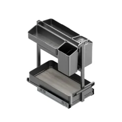 Emuca Harmony-Ausziehregal mit Körben und Zubehör mit Soft-Close, Modul Breite 300mm Höhe 700mm, Stahl und Holz, Anthrazitgrau