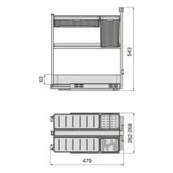 Emuca Harmony-Ausziehregal mit Körben und Zubehör mit Soft-Close, Modul Breite 300mm Höhe 700mm, Stahl und Holz, Anthrazitgrau