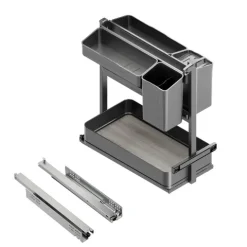 Emuca Harmony-Ausziehregal mit Körben und Zubehör mit Soft-Close, Modul Breite 300mm Höhe 700mm, Stahl und Holz, Anthrazitgrau