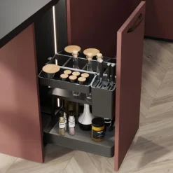 Emuca Harmony-Ausziehregal mit Körben und Zubehör mit Soft-Close, Modul Breite 300mm Höhe 700mm, Stahl und Holz, Anthrazitgrau