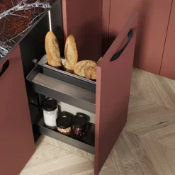 Emuca Harmony-Ausziehregal mit Körben und Brotkasten mit Soft-Close, Modul Breite 300mm Höhe 700mm, Stahl und Holz, Anthrazitgrau