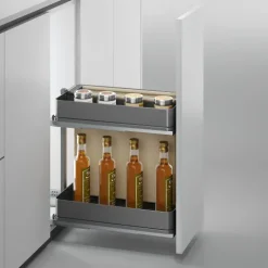 Emuca Harmony-Ausziehregal mit Körben und Brotkasten mit Soft-Close, Modul Breite 300mm Höhe 700mm, Stahl und Holz, Anthrazitgrau