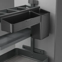 Emuca Harmony-Ausziehregal mit Körben und Zubehör mit Soft-Close, Modul Breite 400mm Höhe 700mm, Stahl und Holz, Anthrazitgrau