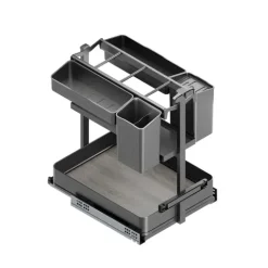 Emuca Harmony-Ausziehregal mit Körben und Zubehör mit Soft-Close, Modul Breite 400mm Höhe 700mm, Stahl und Holz, Anthrazitgrau