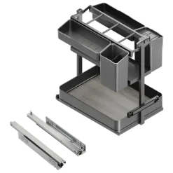 Emuca Harmony-Ausziehregal mit Körben und Zubehör mit Soft-Close, Modul Breite 400mm Höhe 700mm, Stahl und Holz, Anthrazitgrau