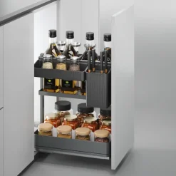 Emuca Harmony-Ausziehregal mit Körben und Zubehör mit Soft-Close, Modul Breite 400mm Höhe 700mm, Stahl und Holz, Anthrazitgrau