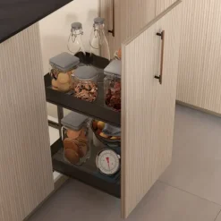 Emuca Harmony-Ausziehwagen mit Soft-Close, Modul Breite 300mm Höhe 700mm, Stahl und Holz, Anthrazitgrau