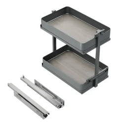 Emuca Harmony-Ausziehwagen mit Soft-Close, Modul Breite 300mm Höhe 700mm, Stahl und Holz, Anthrazitgrau
